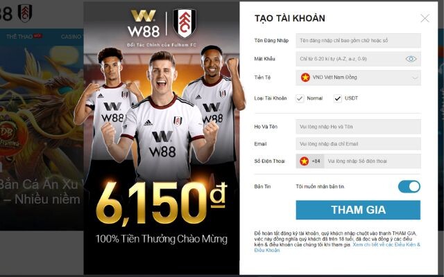 Để tham gia chơi thì anh em cần phải tạo lập tài khoản W88