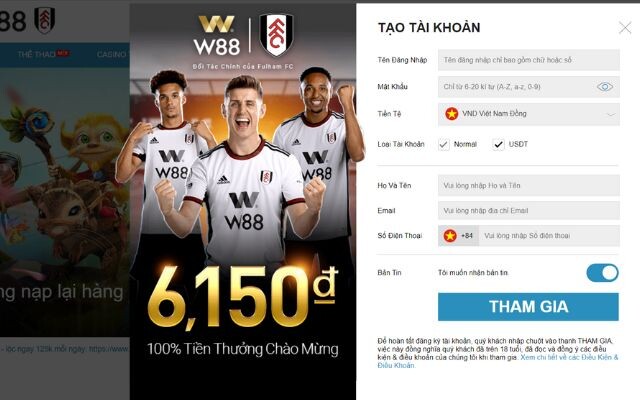 Để tham gia chơi thì đầu tiên bạn phải đăng ký tài khoản tại W88