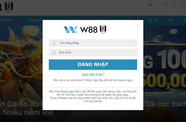 Đăng nhập W88 tham gia cá cược