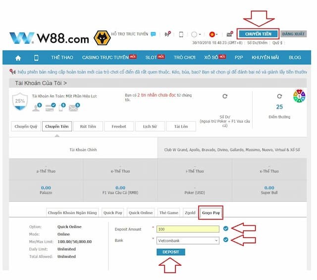 Những lưu ý quan trọng cần biết khi nạp tiền W88