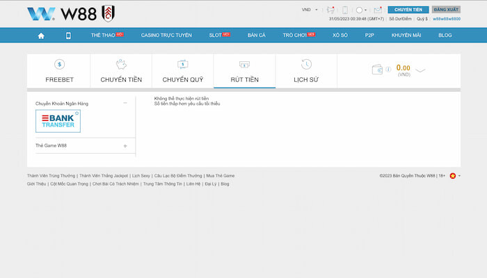 Rút tiền tại W88 với những thao tác cơ bản